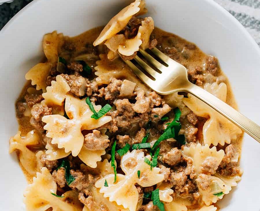 Creamy Beef and Bowtie Pasta