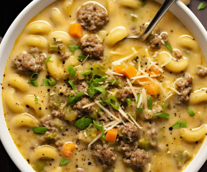 One-Pot Macaroni Cheeseburger Soup