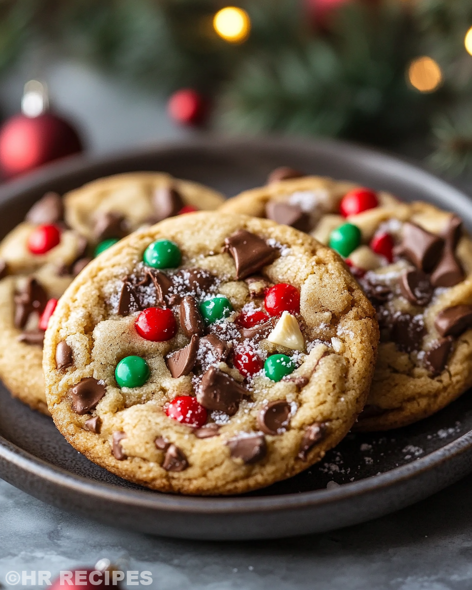 Ingredients for Christmas cookies including flour, sugar, eggs, and chocolate chips
