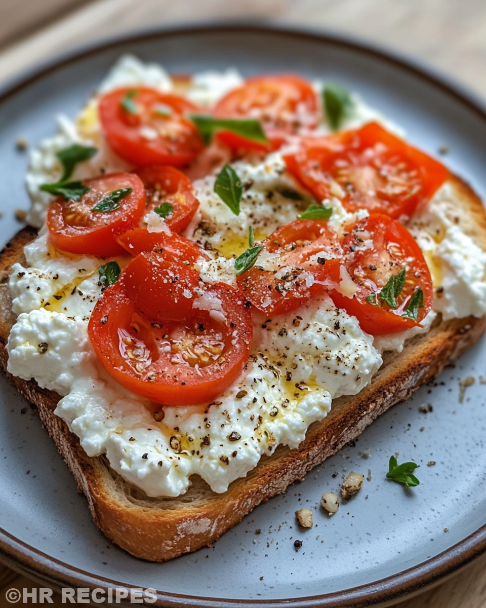 Ingredients for ricotta and tomato sourdough toast arranged