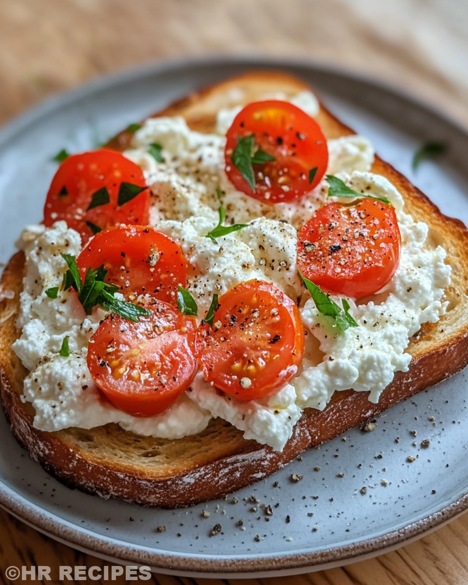 Ricotta and tomato sourdough toast fresh and golden