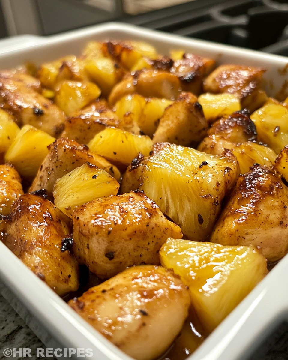 Golden brown sugar pineapple chicken sizzling in pressure cooker with steam