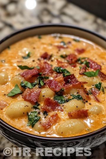 Bacon Cheddar Gnocchi Soup taken with iphone 15 pro max --iw 2 --ar 4:5 --v 6.1 --raw