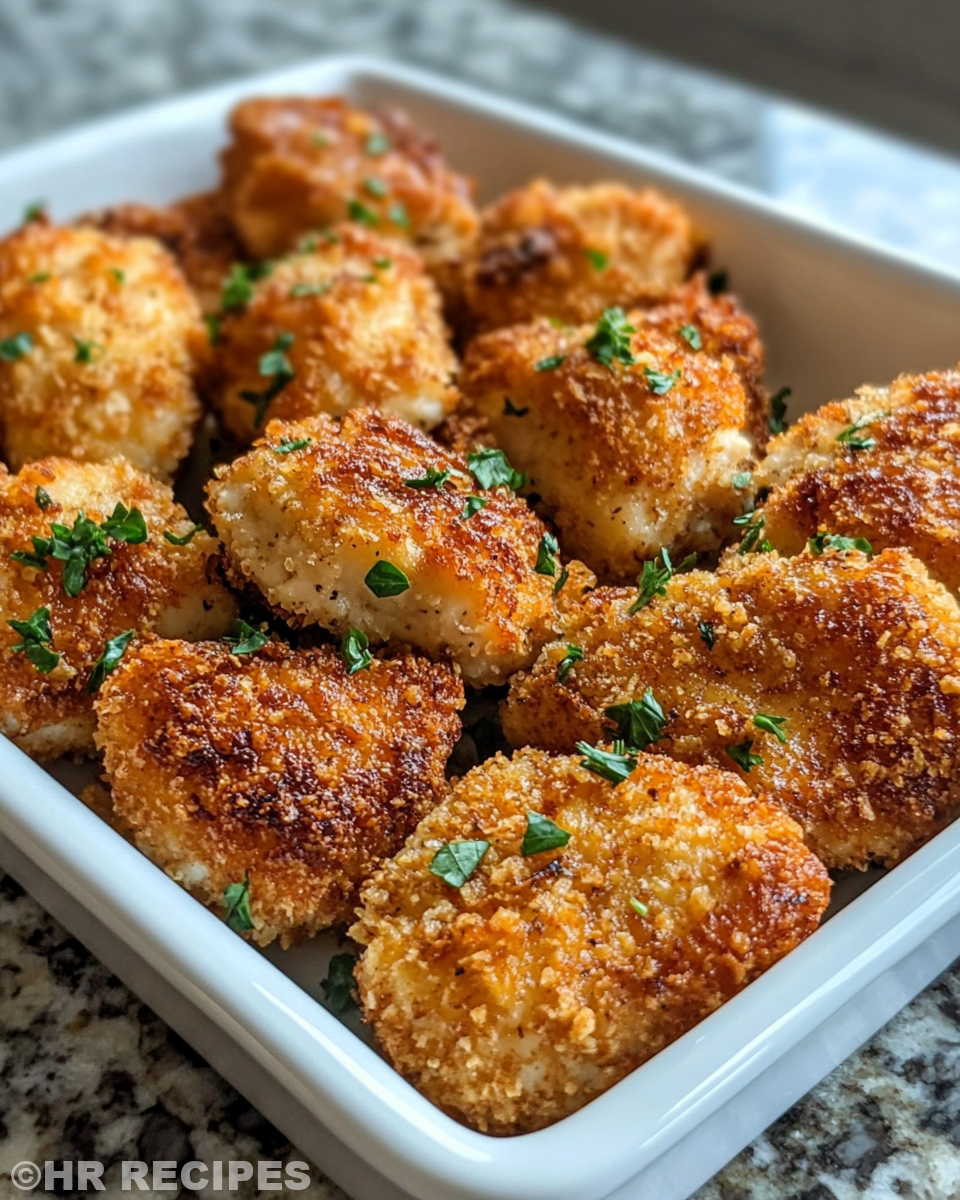 Golden baked chicken bites fresh from the oven
