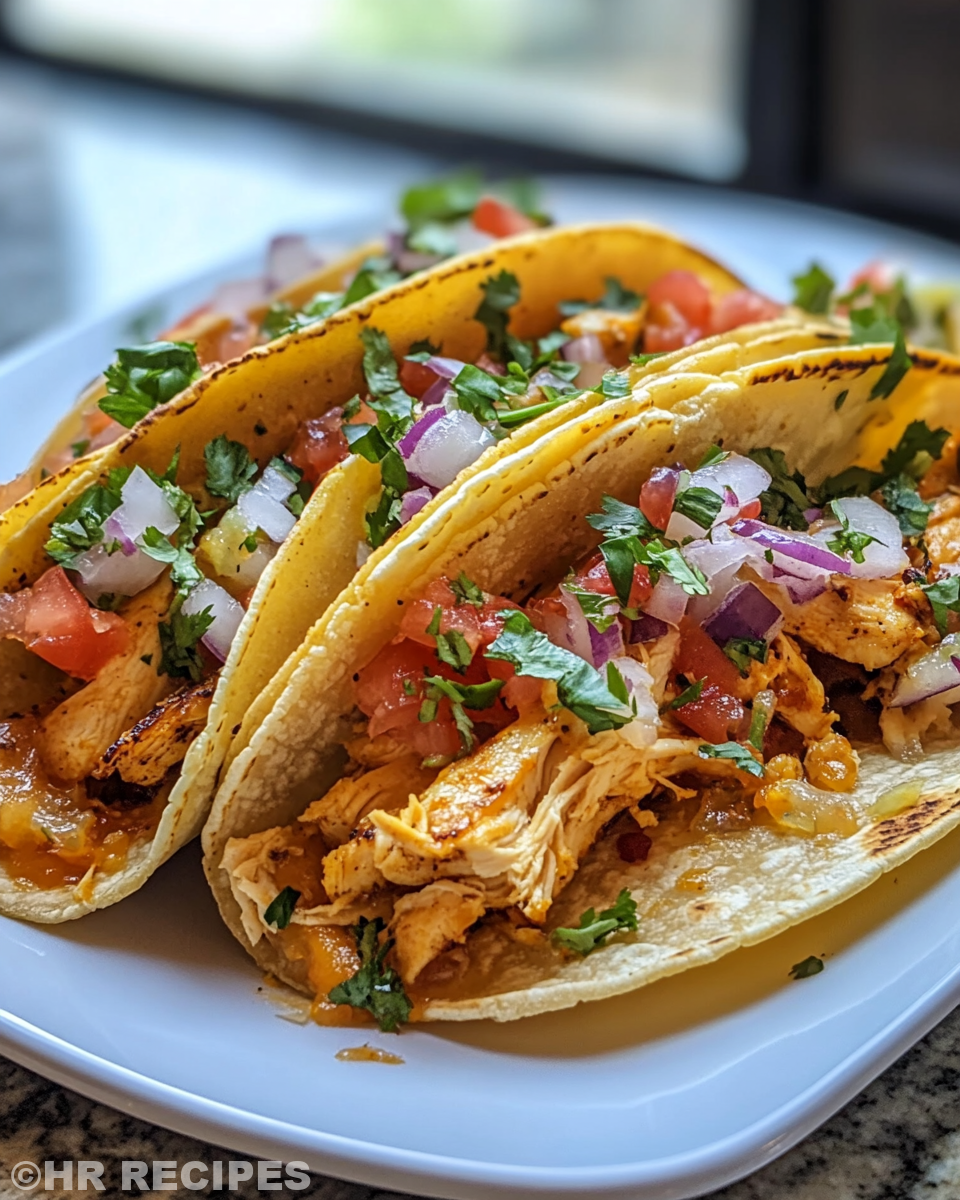 Ingredients for baked chicken tacos including tortillas, shredded chicken and seasoning