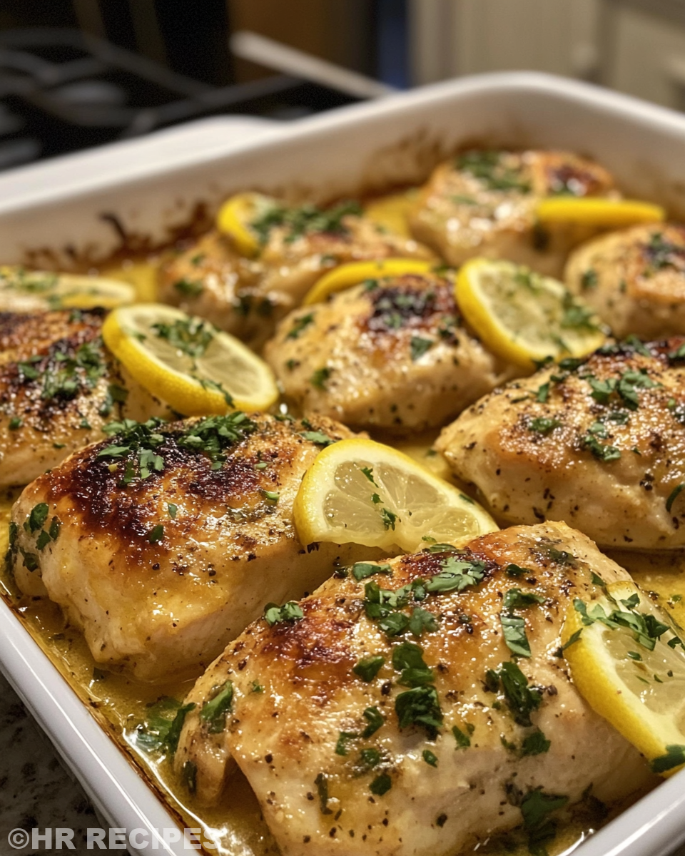 Baked lemon butter chicken fresh from pressure cooker in skillet