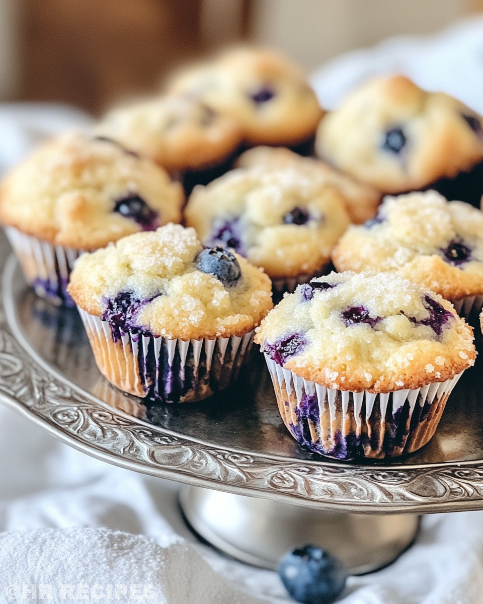 Ingredients for bakery style blueberry muffins laid out on kitchen counter