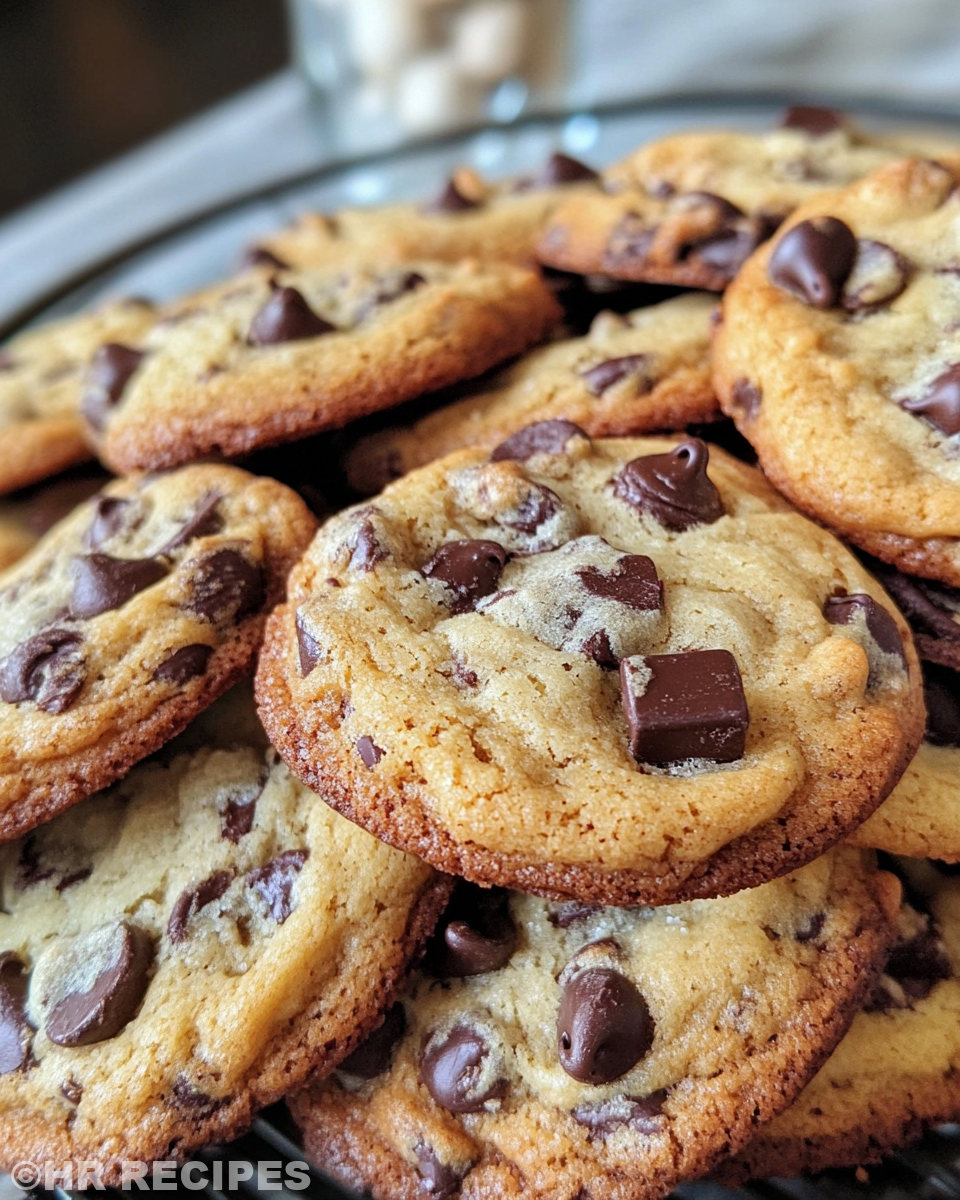 Close-up of freshly baked soft chewy chocolate chip cookie