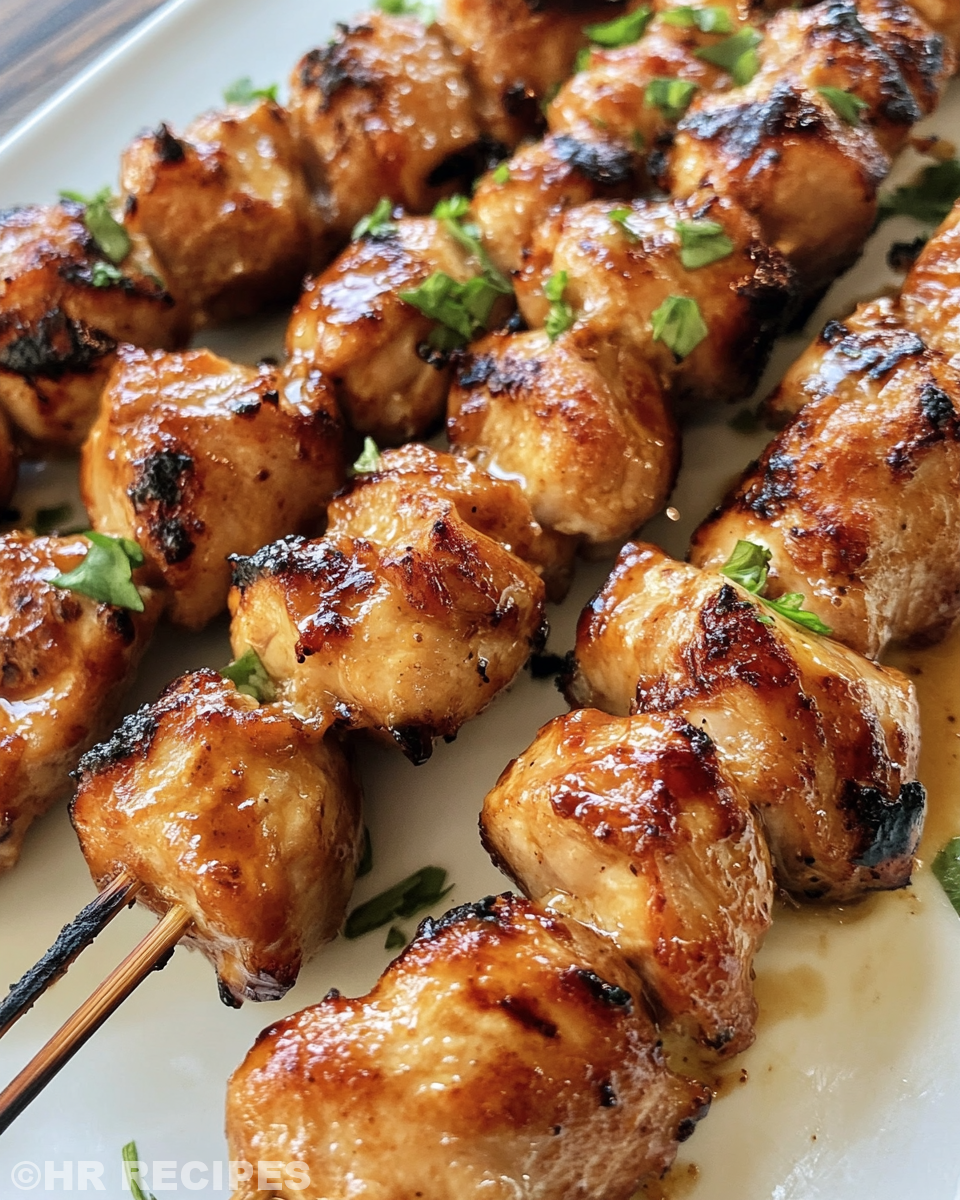 Final serving of bang bang chicken skewers with extra creamy sauce