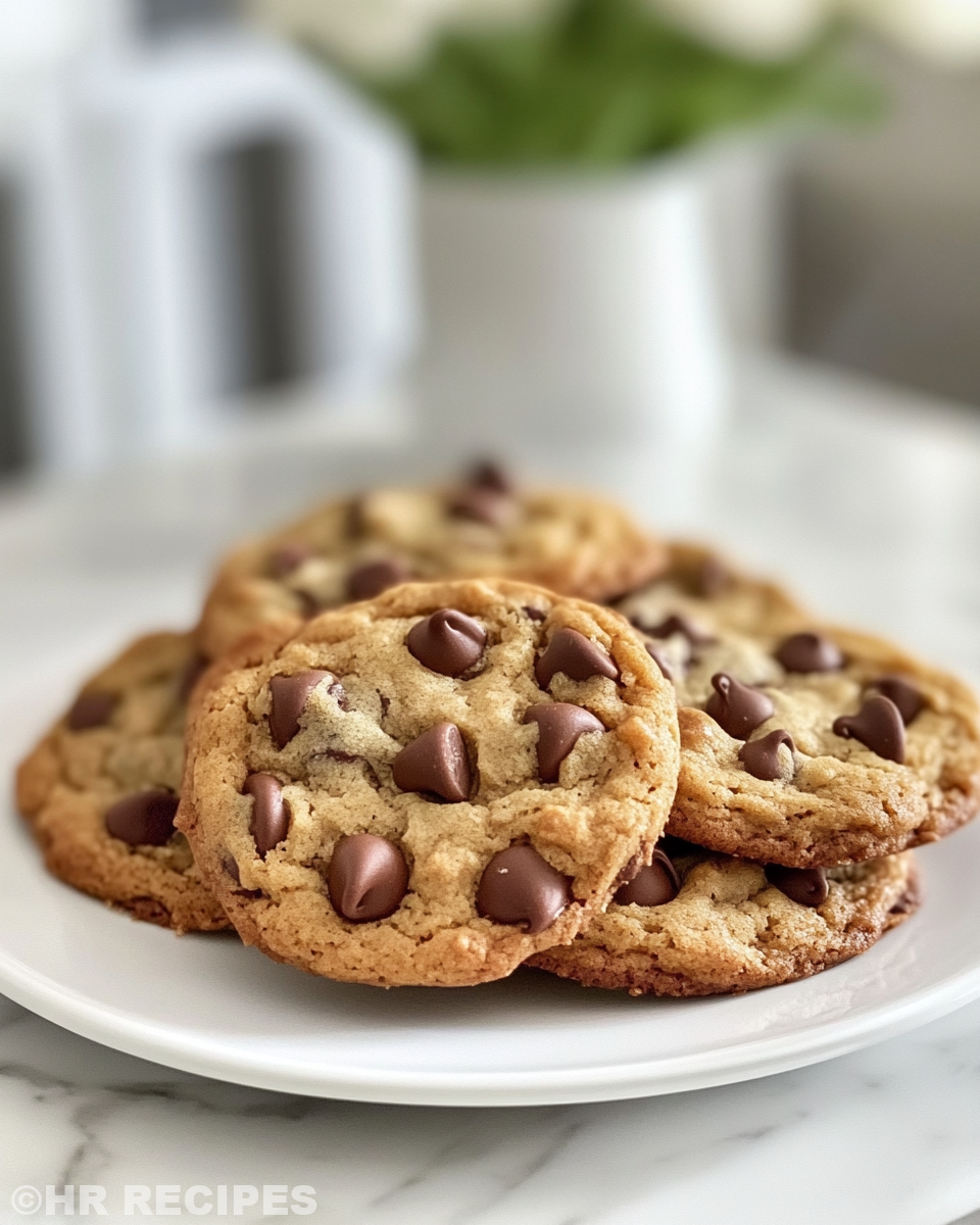 Closeup of golden baked chocolate chip cookies with melted chips and flaky sea salt