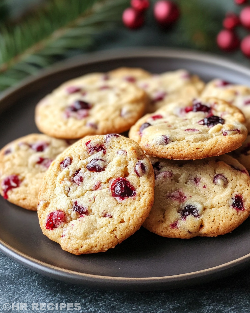 Freshly baked cranberry orange cookies coming out of the oven with steam