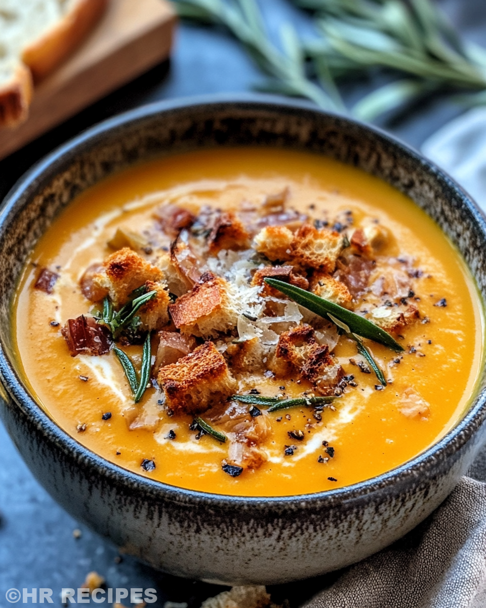 Fresh fall soup ingredients including onion, garlic, carrots, and sweet potato