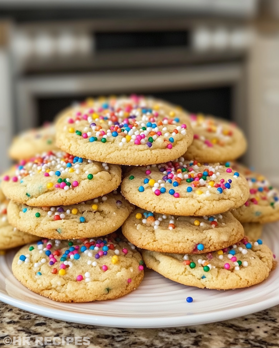 Plated serving of freshly baked rolled sugar cookies with a light sugar sprinkle