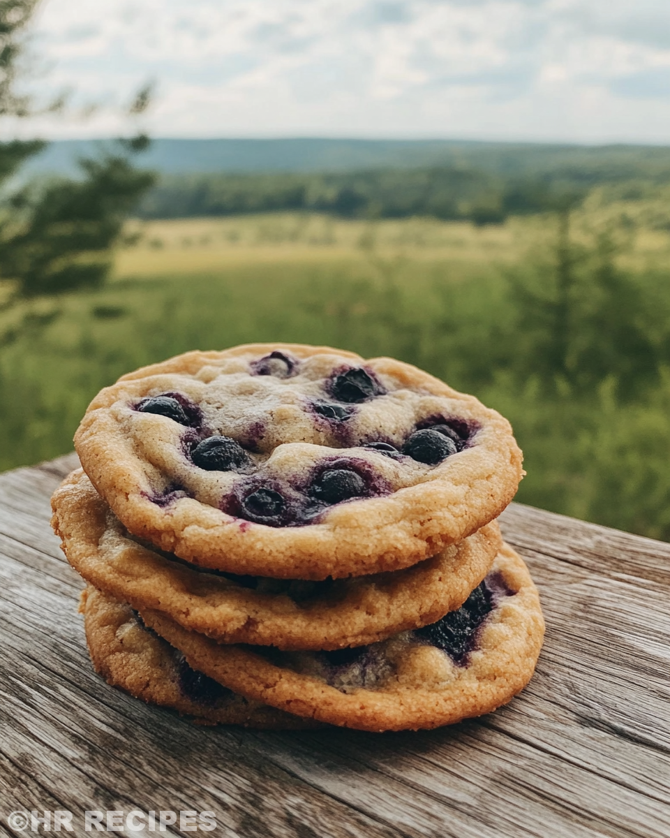 Close up of finished blueberry pie granola cookies showing texture and gooey filling