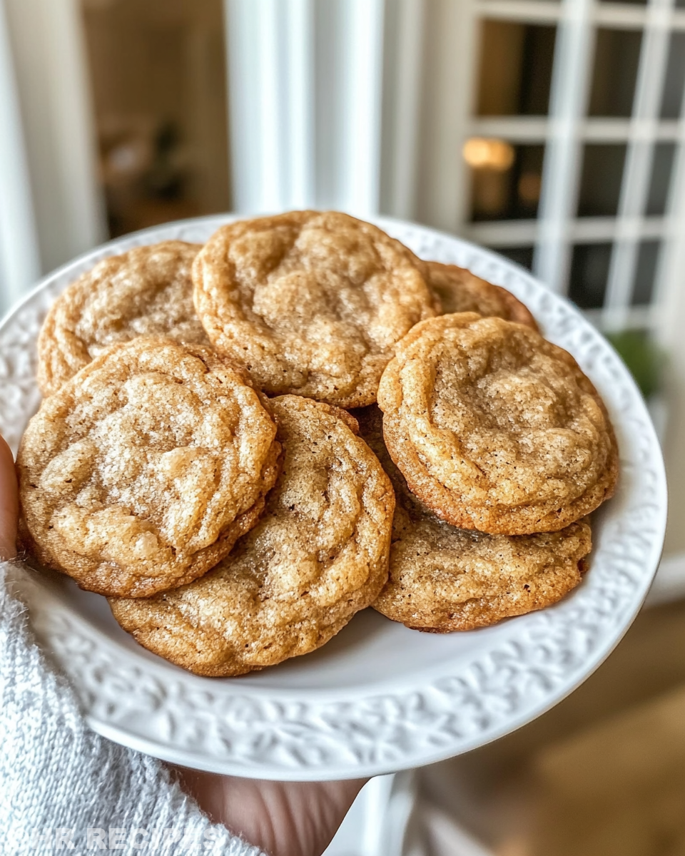Stack of golden brown maple brown sugar cookies on plate