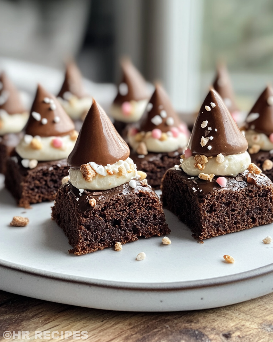 Finished Easy Brownie Bite Gnomes served on plate