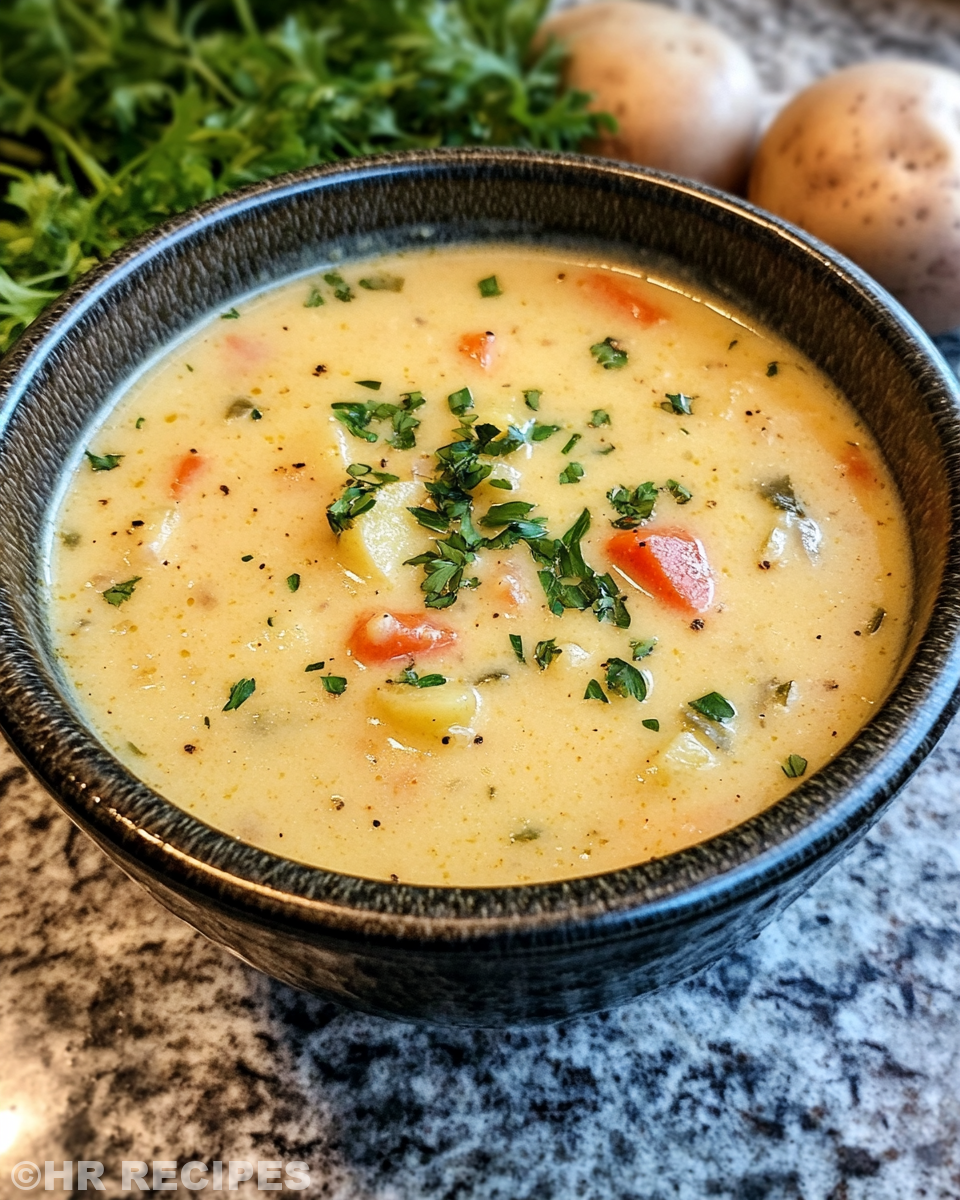 Ingredients of Cajun potato soup including sausage, potatoes, vegetables and spices