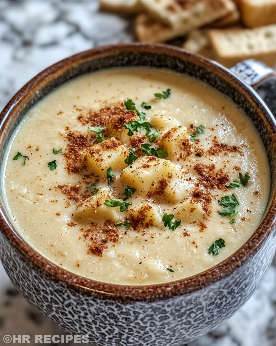 Served Cajun potato soup garnished with fresh chives