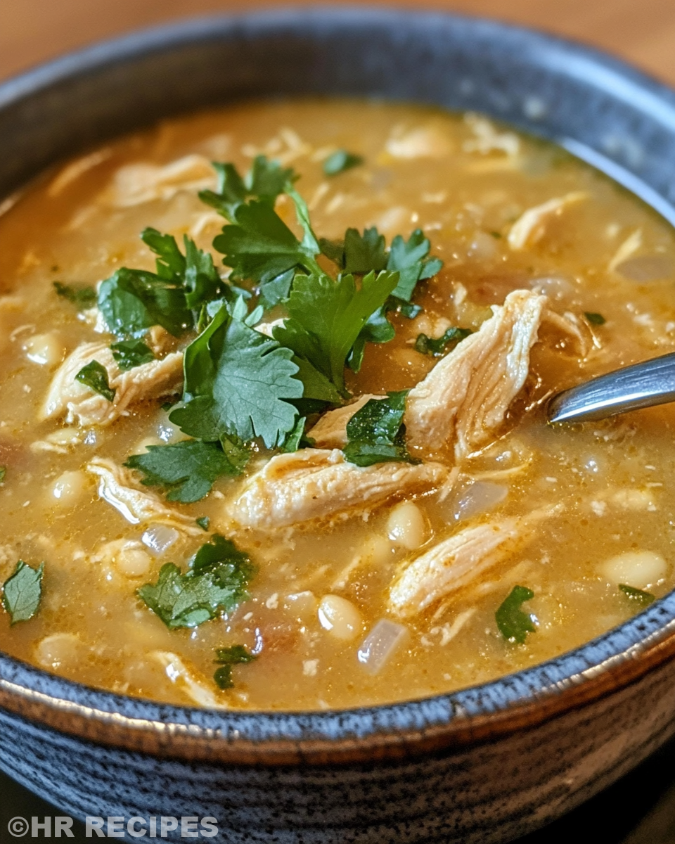 Bowl of finished Cajun white chicken chili garnished and served