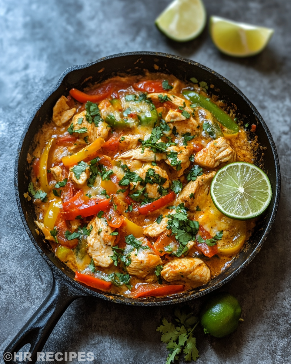 Chicken fajita ingredients laid out with spices and sliced vegetables