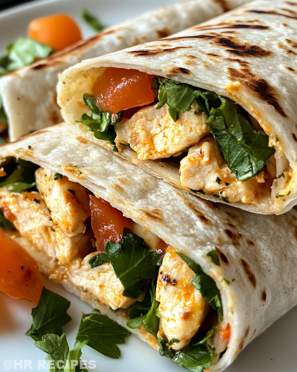 Ingredients arranged for cheesy garlic chicken wraps preparation