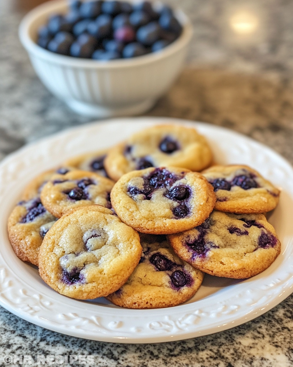 Stack of chewy lemon blueberry cookies ready to serve