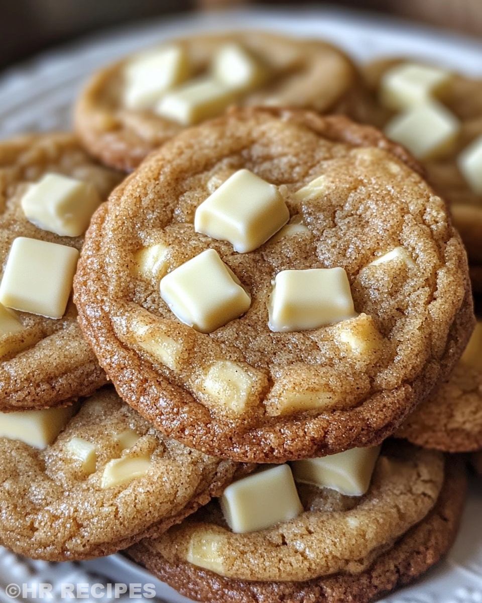 Finished chewy maple cinnamon cookies with white chocolate and holly berry sprinkles ready to serve