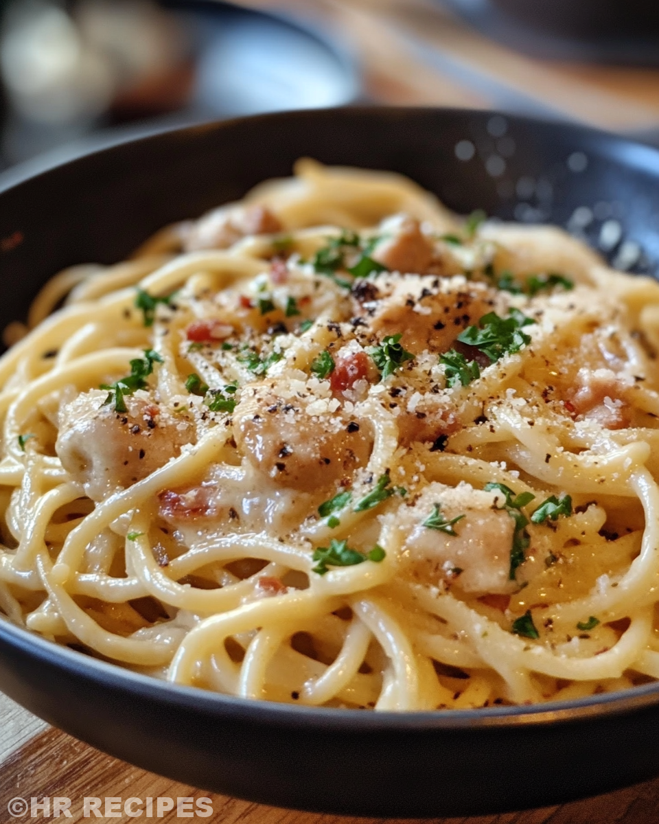 Creamy chicken carbonara with fettuccine in pressure cooker
