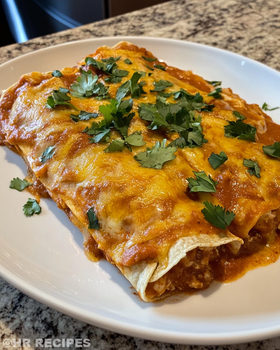 Served chicken enchilada crock pot meal with melted cheese and toppings