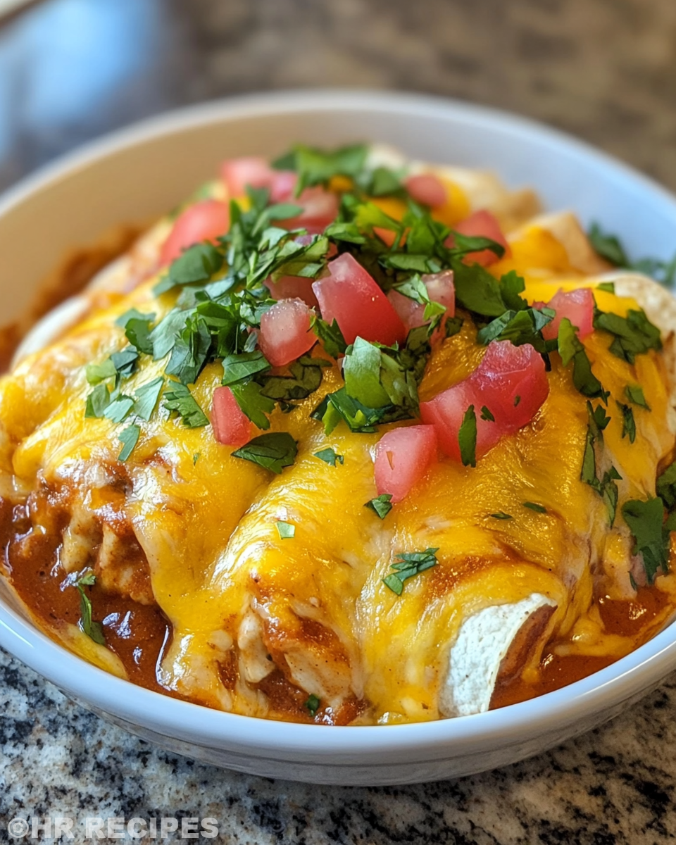 Ingredients layered in crock pot for chicken enchilada casserole