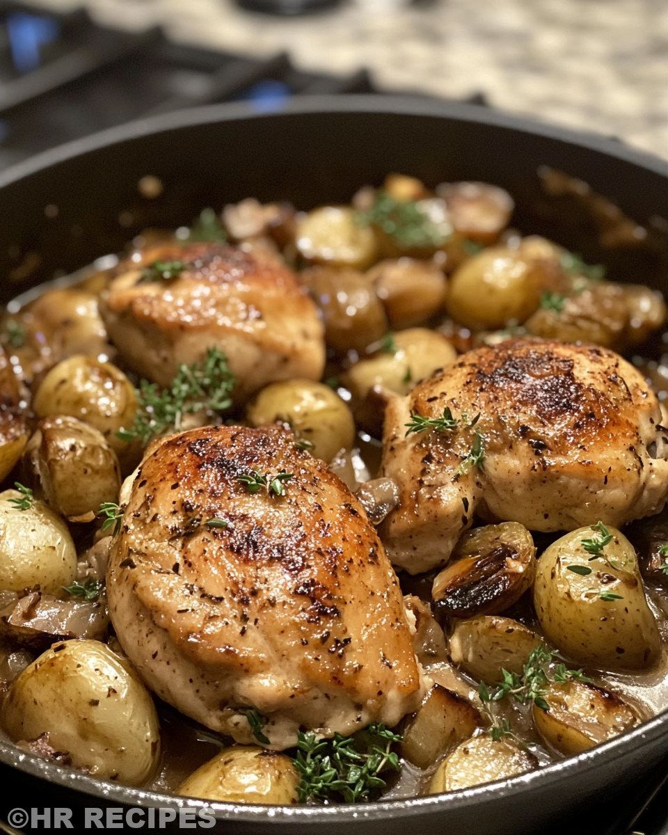 Serving of tender chicken Normandy with creamy sauce