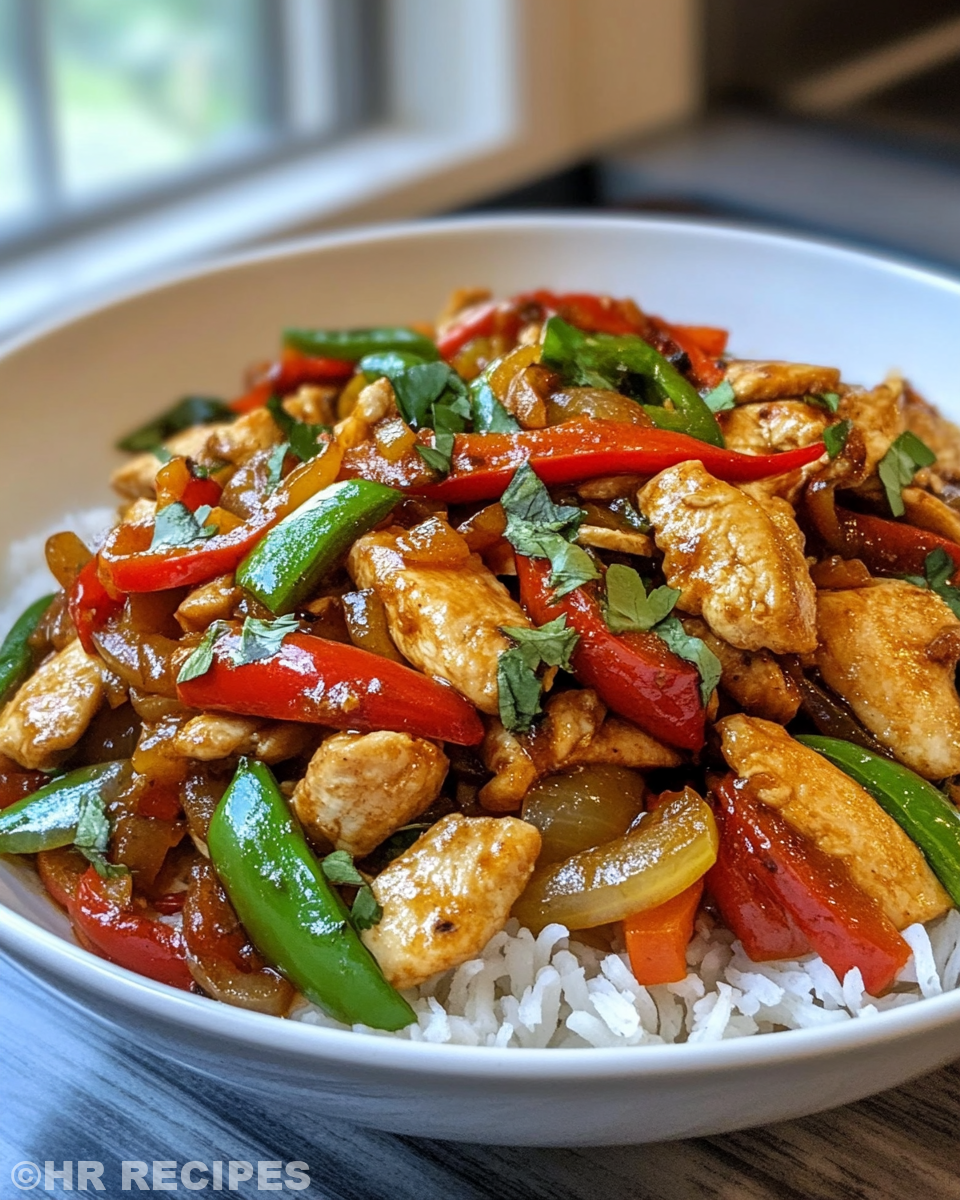 Fresh chicken and bell peppers sizzling in pressure cooker
