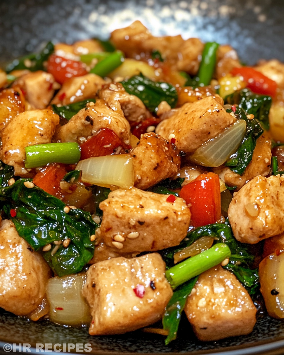 Freshly chopped vegetables and chicken stir fry ingredients