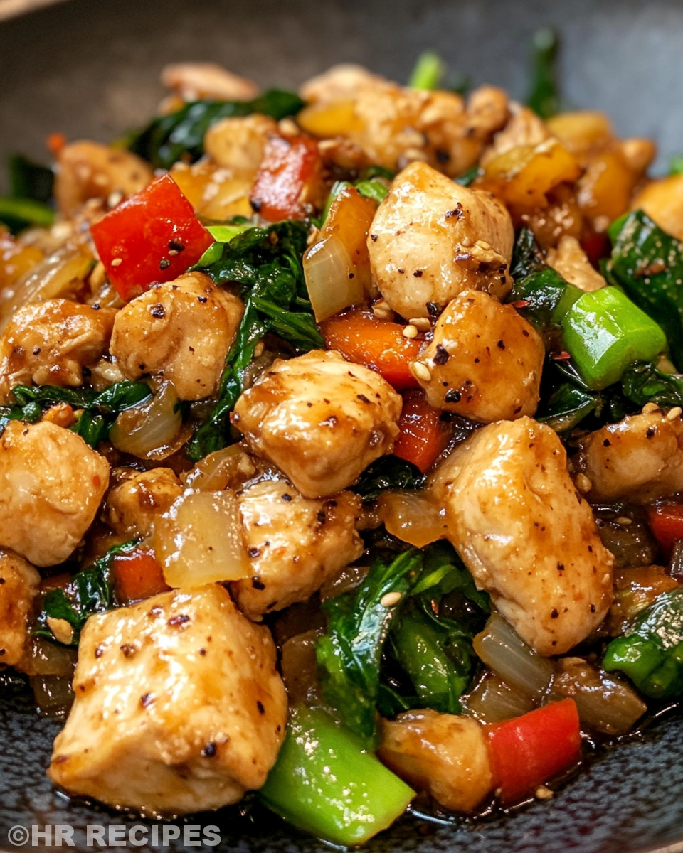 Fresh cooked chicken stir fry in pressure cooker