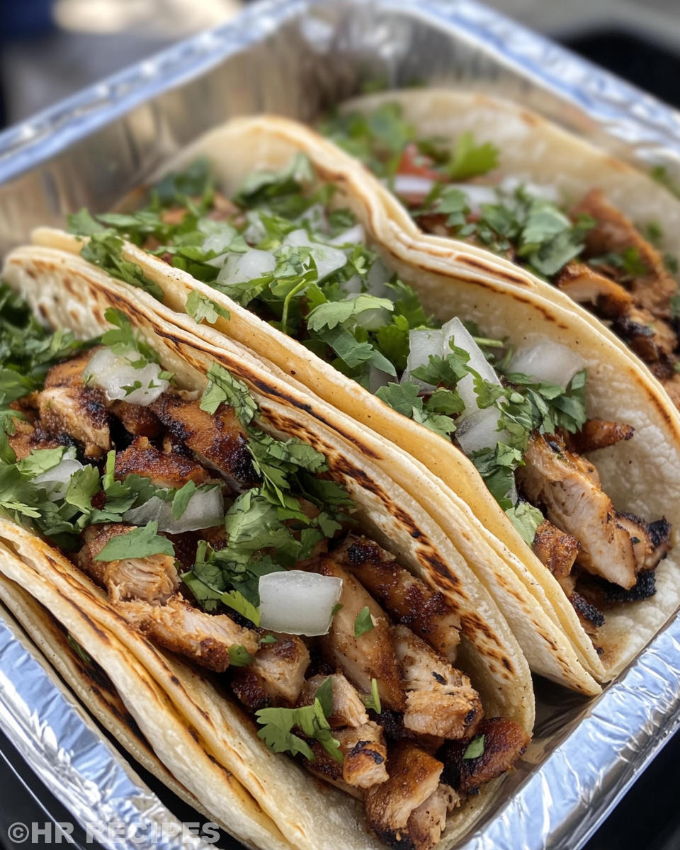 Assembled chicken street tacos ready to serve
