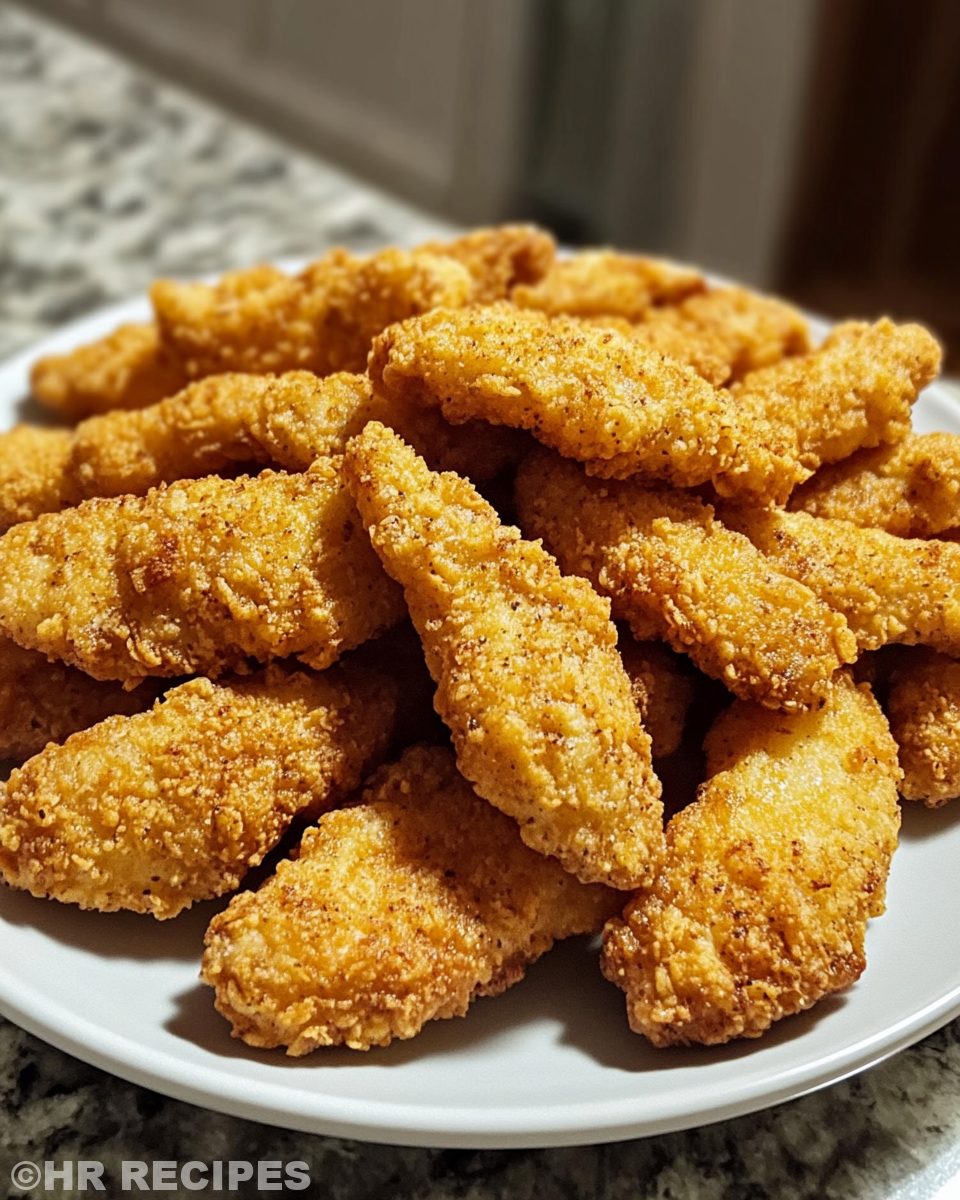 Golden crispy chicken tenders fresh from the oven on baking sheet