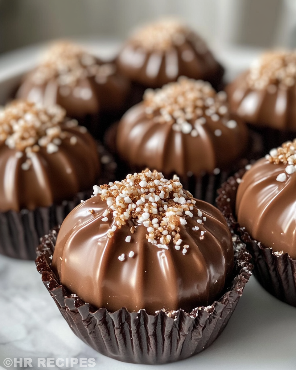 Close-up of chocolate caramel blossoms on cooling rack with sugar coating