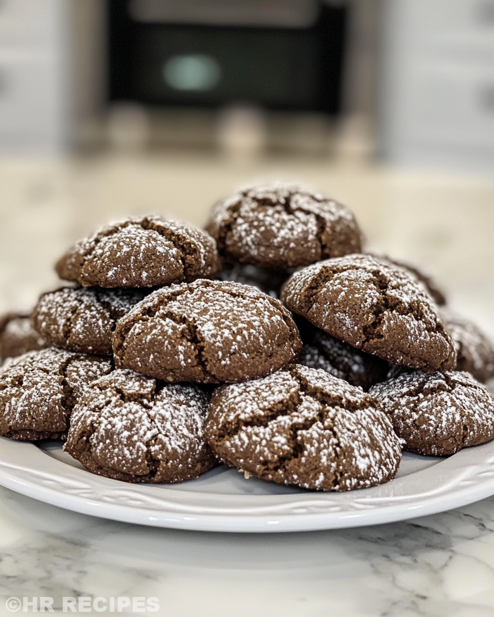 Close-up of warm chocolate crinkle cookies fresh from pressure cooker