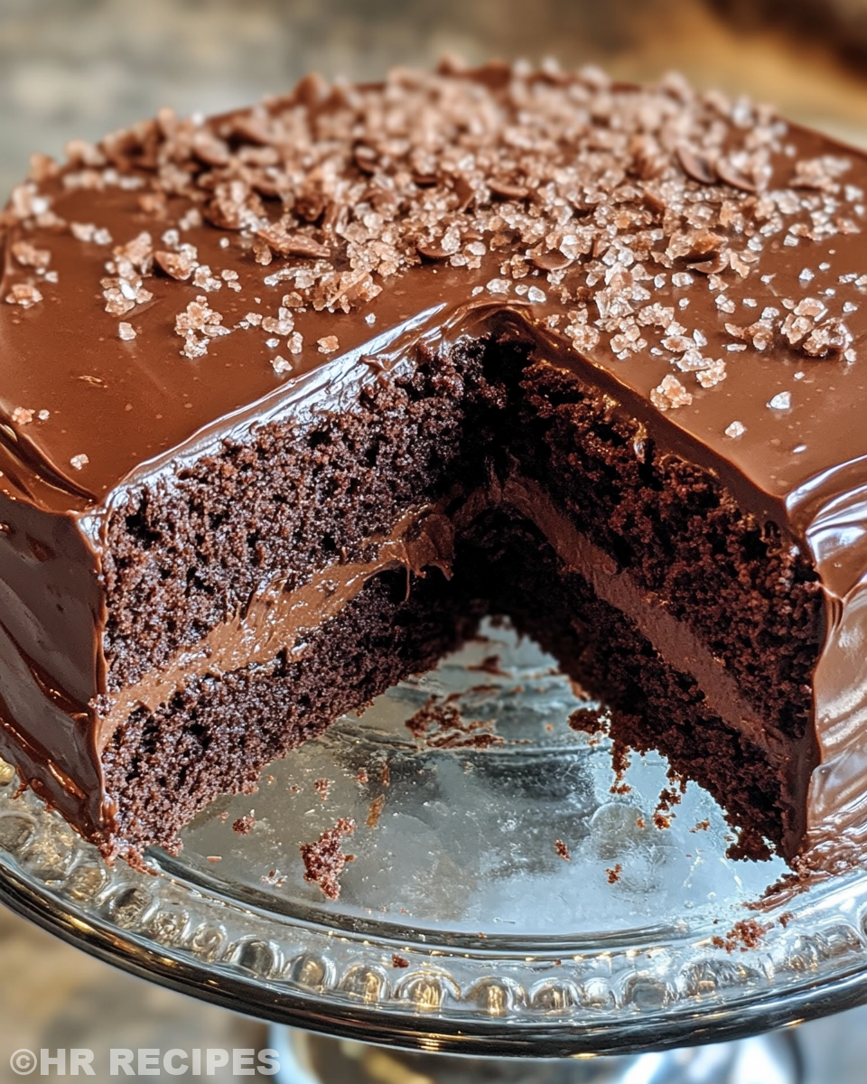 Sliced Salted Caramel Chocolate Fudge Cake ready to serve