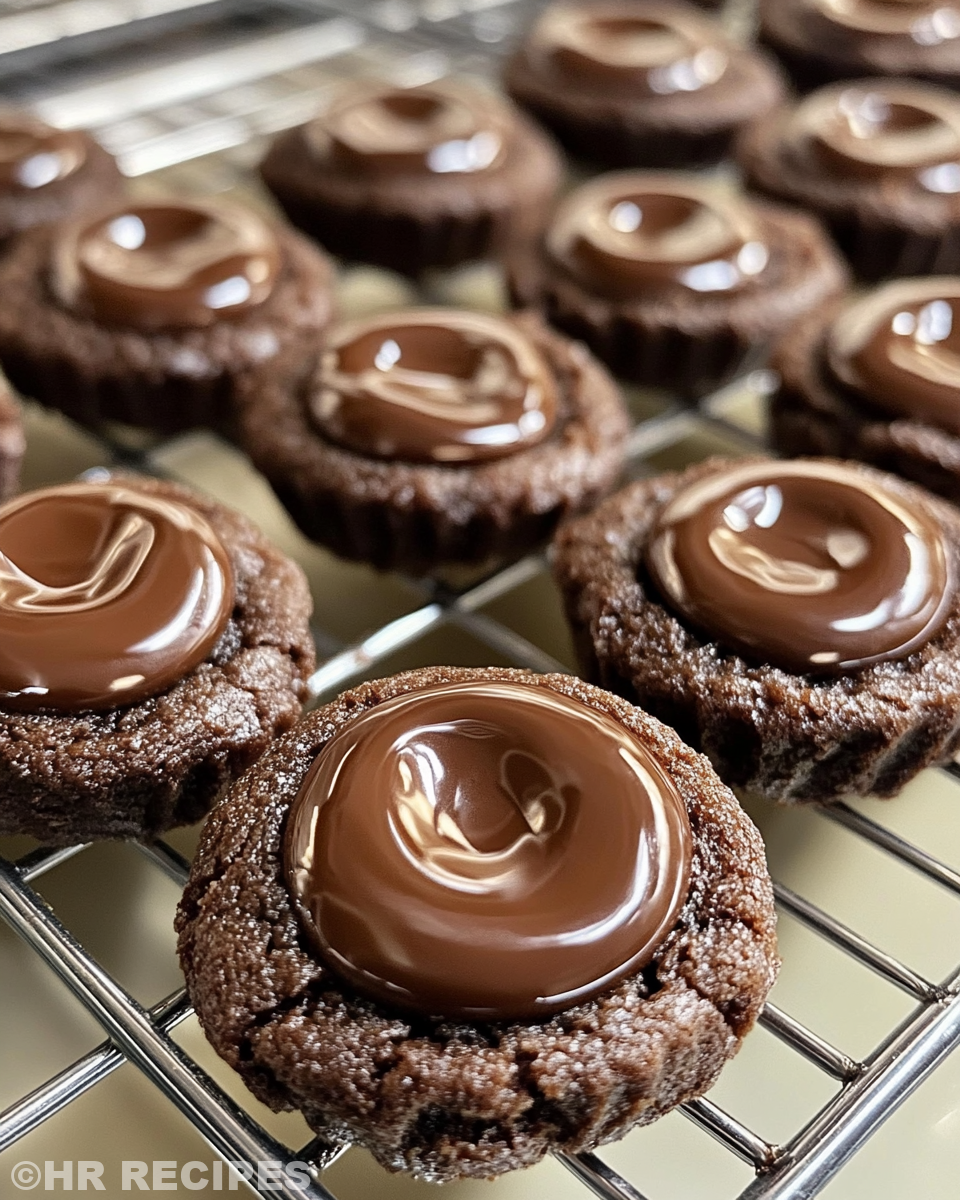 Fresh chocolate thumbprint cookies cooling with warm steam