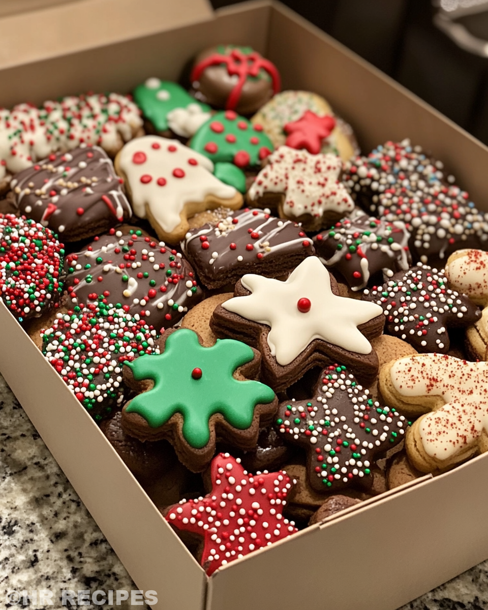 Ingredients for Christmas cookies including pecans, cranberries, and Biscoff cookies