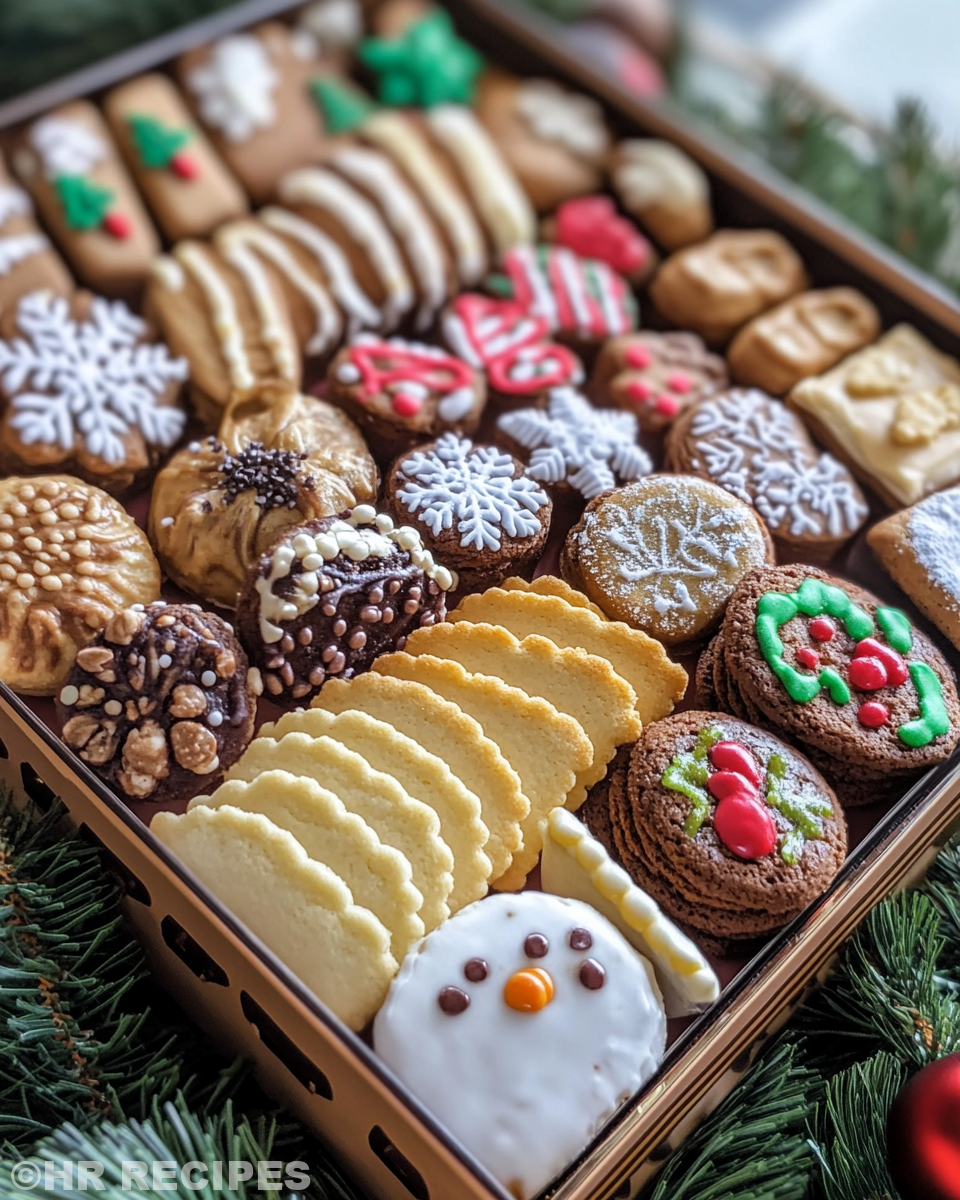 Freshly baked Christmas cookies served in a festive box