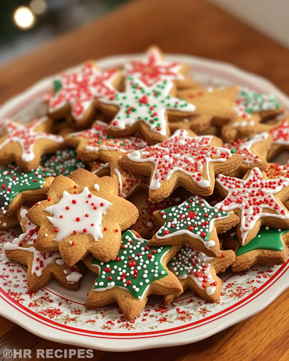 Glazed almond cookies ready to serve with festive sprinkles