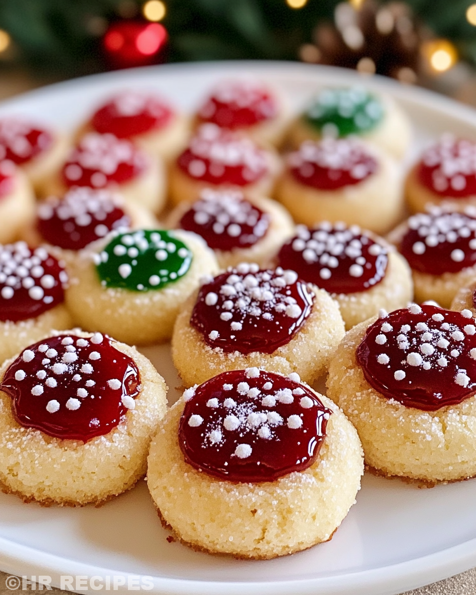 Thumbprint cookie dough balls rolled in sugar on baking sheet