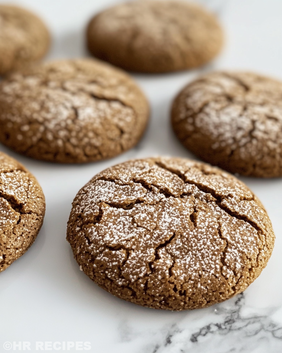 Plated cinnamon coffee cookies with crackled sugar and cinnamon topping