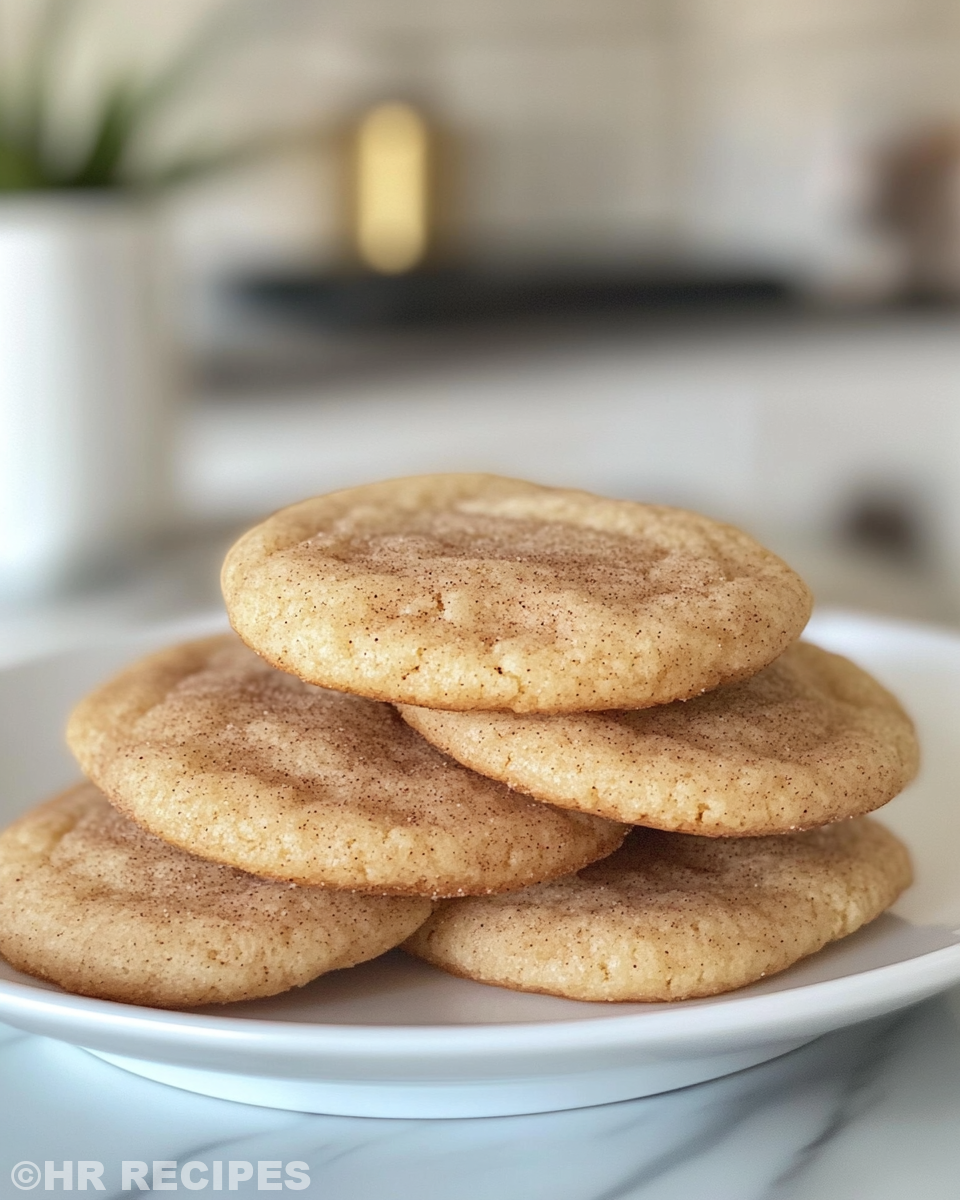 Plated snickerdoodles cookies displaying soft texture and golden crust