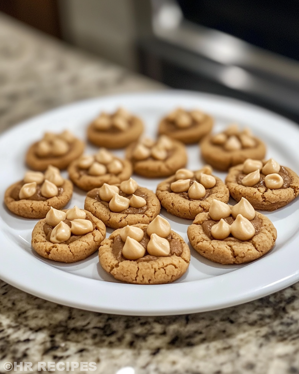 Ingredients for peanut butter blossoms cookies laid out on table