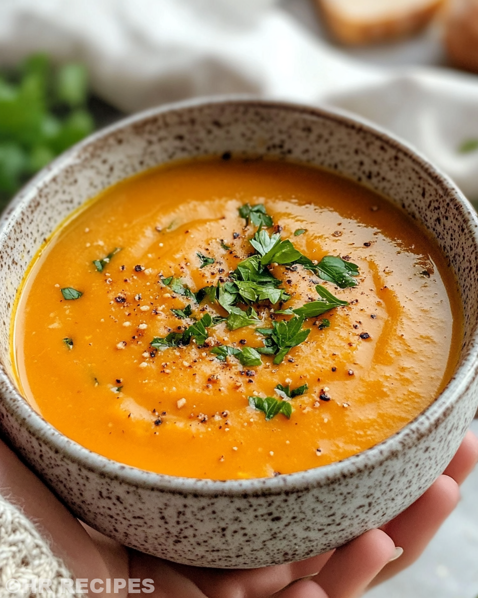 Serving of pressure cooker chicken noodle soup ready to eat with parsley garnish