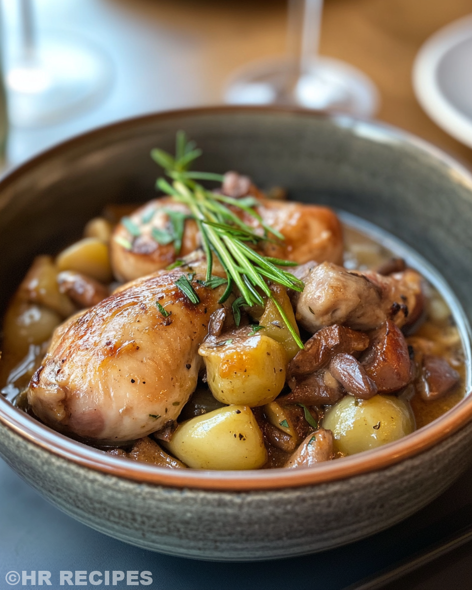 Coq au vin blanc chicken browning in pressure cooker