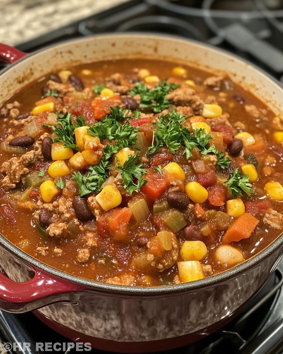 Freshly cooked cowboy stew ready to serve in bowl